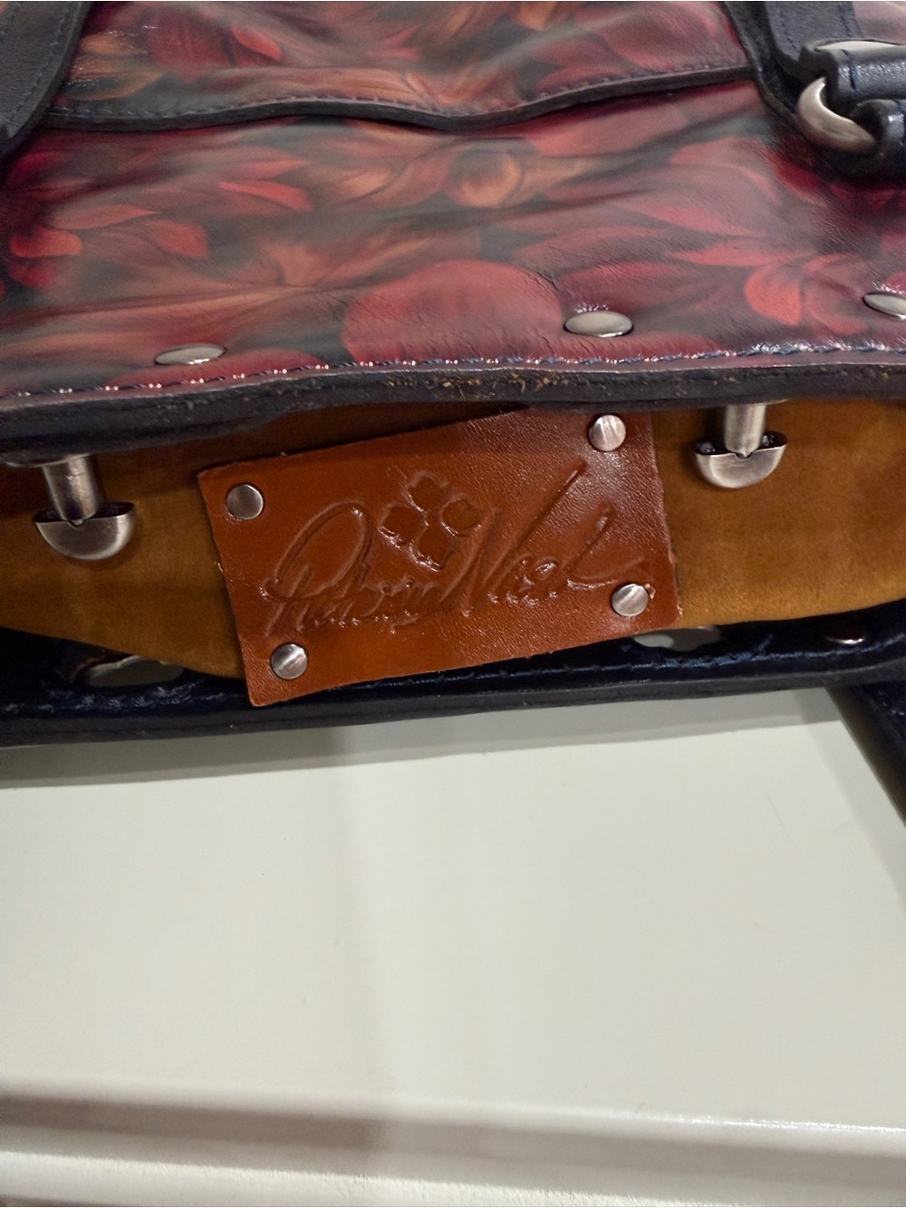 Patricia Nash Benvenuto Italian Leather Large Tote Bag Heritage Floral Burgundy - Picture 10 of 11